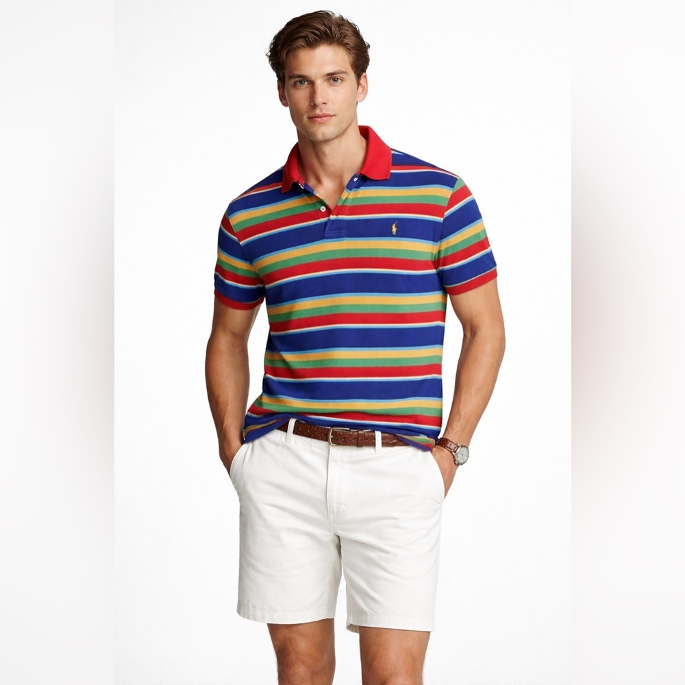 Polo Ralph Lauren Men's Shirt Short Sleeve Vintage Blue Red Stripe Size Large